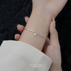 S925 Sterling Silver Double Layer Round Bead Star Sparkling Pendant Bracelet