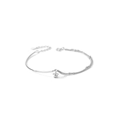 S925 Sterling Silver Double Layer Round Bead Star Sparkling Pendant Bracelet