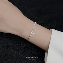 S925 Sterling Silver Double Layer Round Bead Star Sparkling Pendant Bracelet