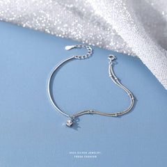 S925 Sterling Silver Double Layer Round Bead Star Sparkling Pendant Bracelet