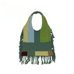 Colorblock Knitted Hobo Bag Large Capacity Retro Shoulder Bag Women's Casual Han