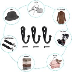 10pcs Retro Wall Hooks Hangers Door Mounted Coat Hooks With Screws Suction