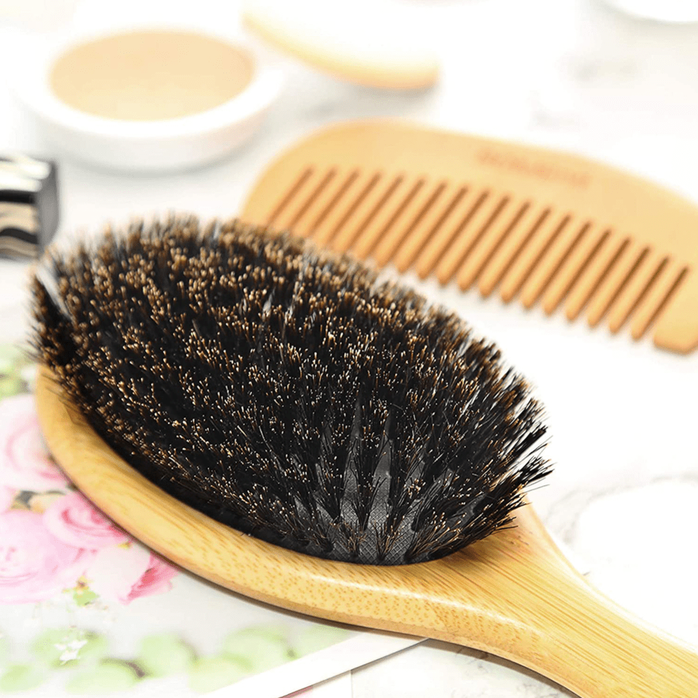 Natural Boar Bristle Hairbrush Anti static Scalp Massage Comb