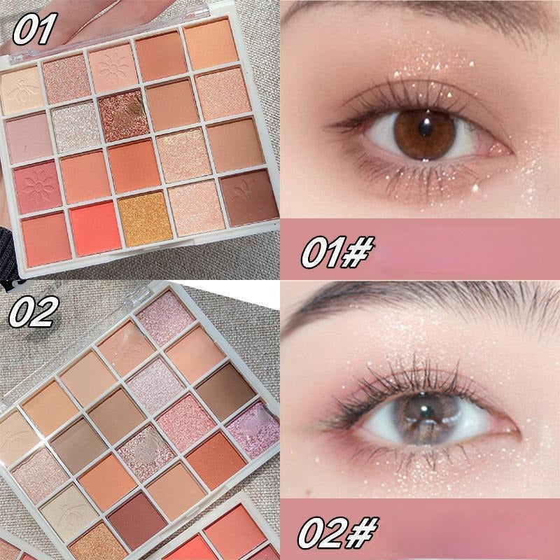 20-Color Eyeshadow Palette Matte Pearly Sequin Finish Smudge Proof Sweatproof