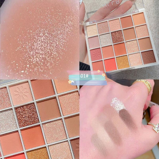 20-Color Eyeshadow Palette Matte Pearly Sequin Finish Smudge Proof Sweatproof