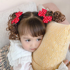 2pcs Curly Wig With Bow Hairpins for Girls