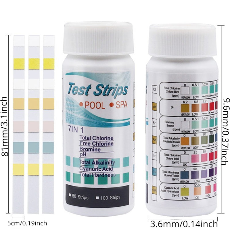 Pool & Hot Tub Test Strips - PH, Chlorine, Bromine, Alkalinity