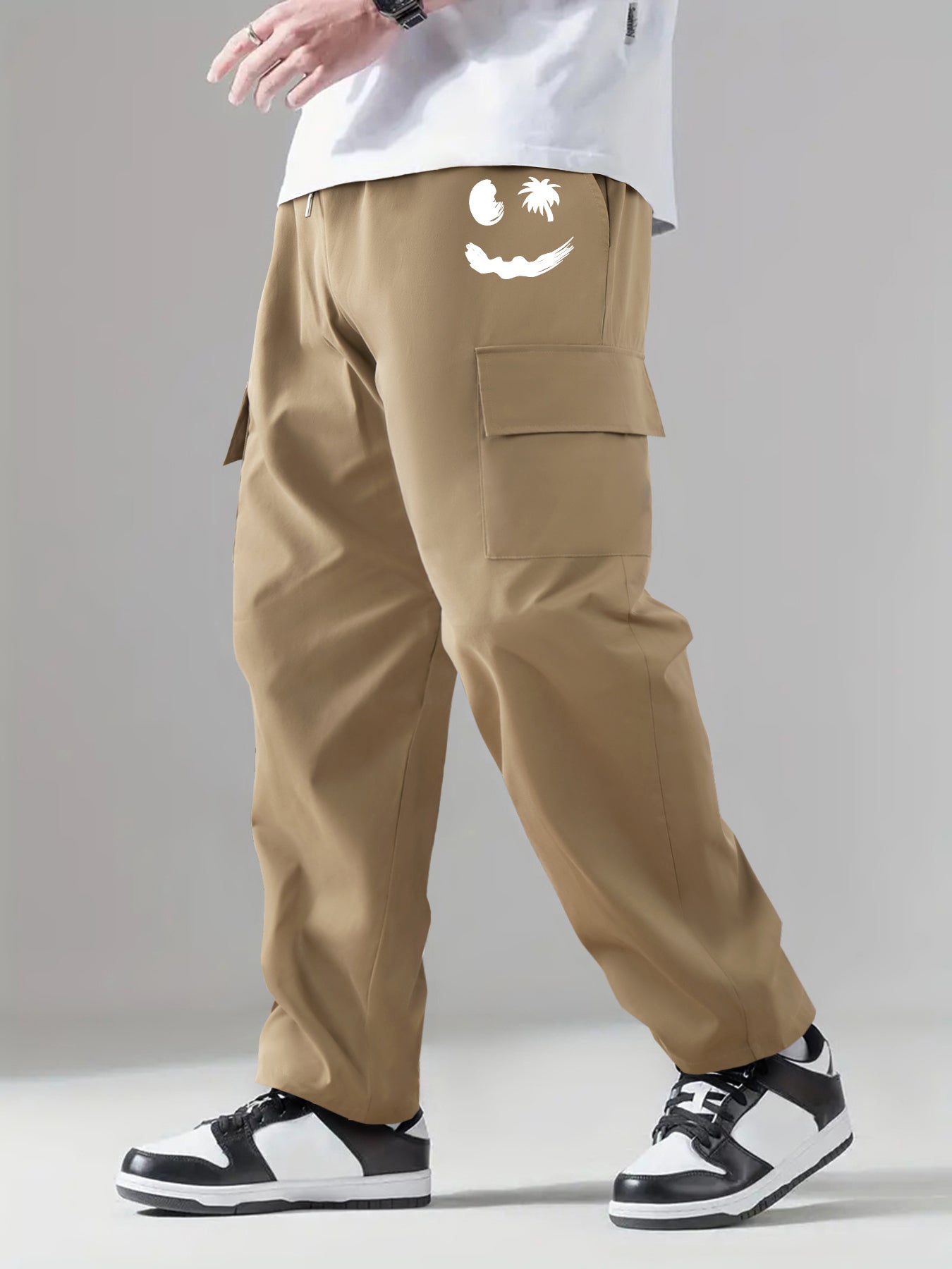 Smiling Face Cargo Pants Men Stretch Casual Pocket Pants