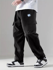 Rose Pattern Cargo Pants Men's Stretch Pocket Casual Pants