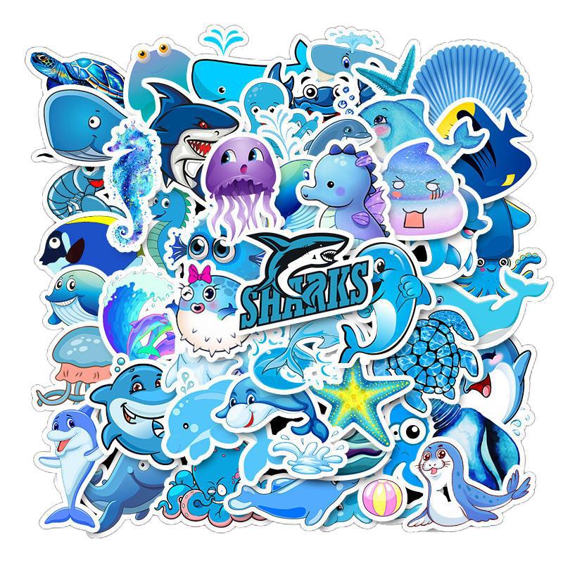 Marine Animals Shark Dolphin Waterproof Stickers for Laptop Skateboard Helmet
