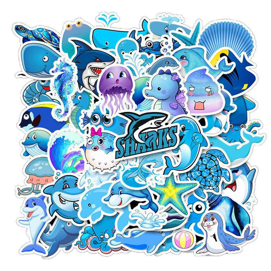 Marine Animals Shark Dolphin Waterproof Stickers for Laptop Skateboard Helmet