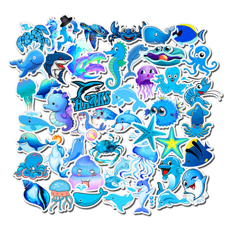 Marine Animals Shark Dolphin Waterproof Stickers for Laptop Skateboard Helmet