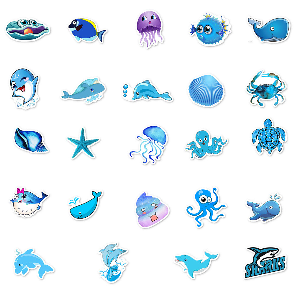 Marine Animals Shark Dolphin Waterproof Stickers for Laptop Skateboard Helmet