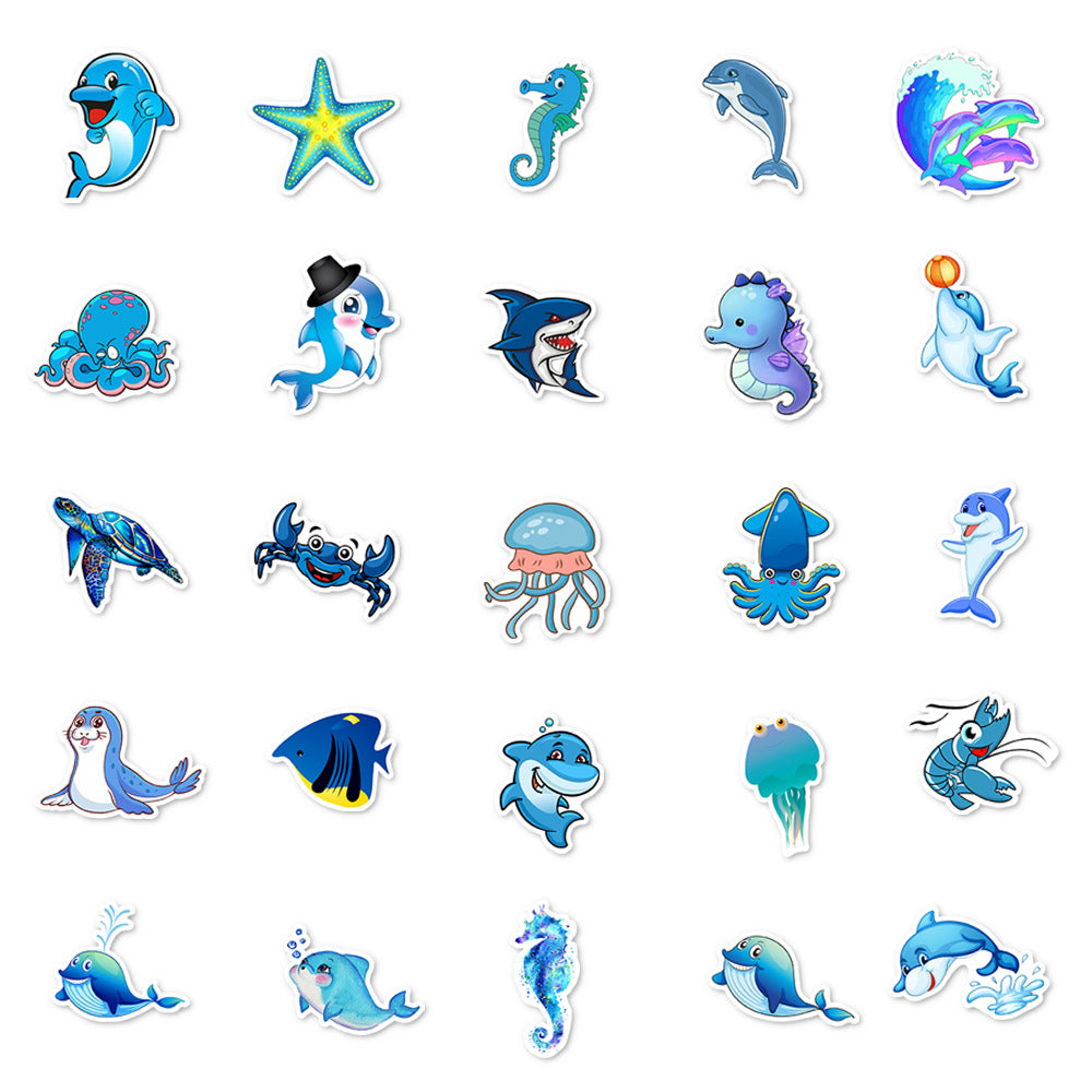 Marine Animals Shark Dolphin Waterproof Stickers for Laptop Skateboard Helmet