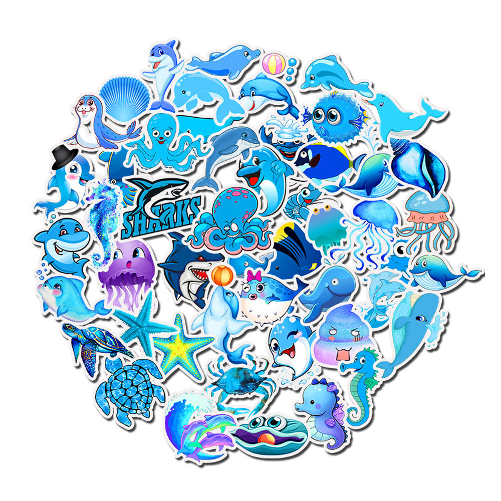 Marine Animals Shark Dolphin Waterproof Stickers for Laptop Skateboard Helmet