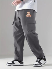 Letter Print Cargo Pants Men's Stretch Pocket Casual Pants