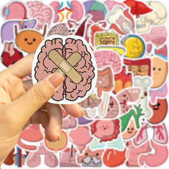 50pcs Cartoon Human Organ Medical Anatomy Stickers Laptop Bicycle Guitar Phone