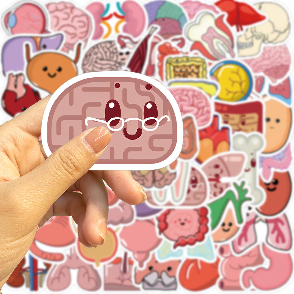 50pcs Cartoon Human Organ Medical Anatomy Stickers Laptop Bicycle Guitar Phone