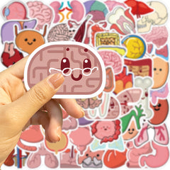 50pcs Cartoon Human Organ Medical Anatomy Stickers Laptop Bicycle Guitar Phone