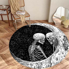 Halloween Round Area Rug Moon Couple Skull Pattern Carpet