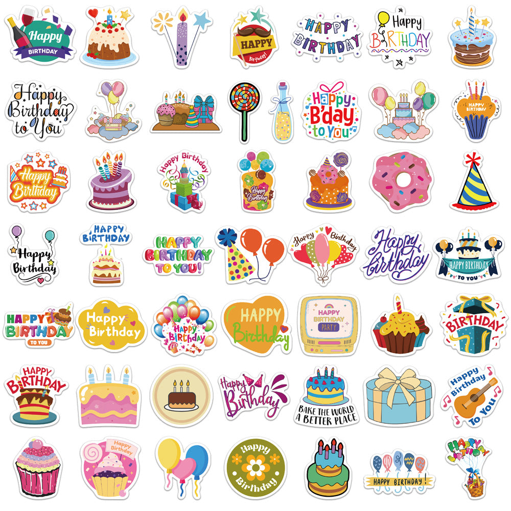 50pcs Happy Birthday Cartoon Stickers For Notebook Car Laptop