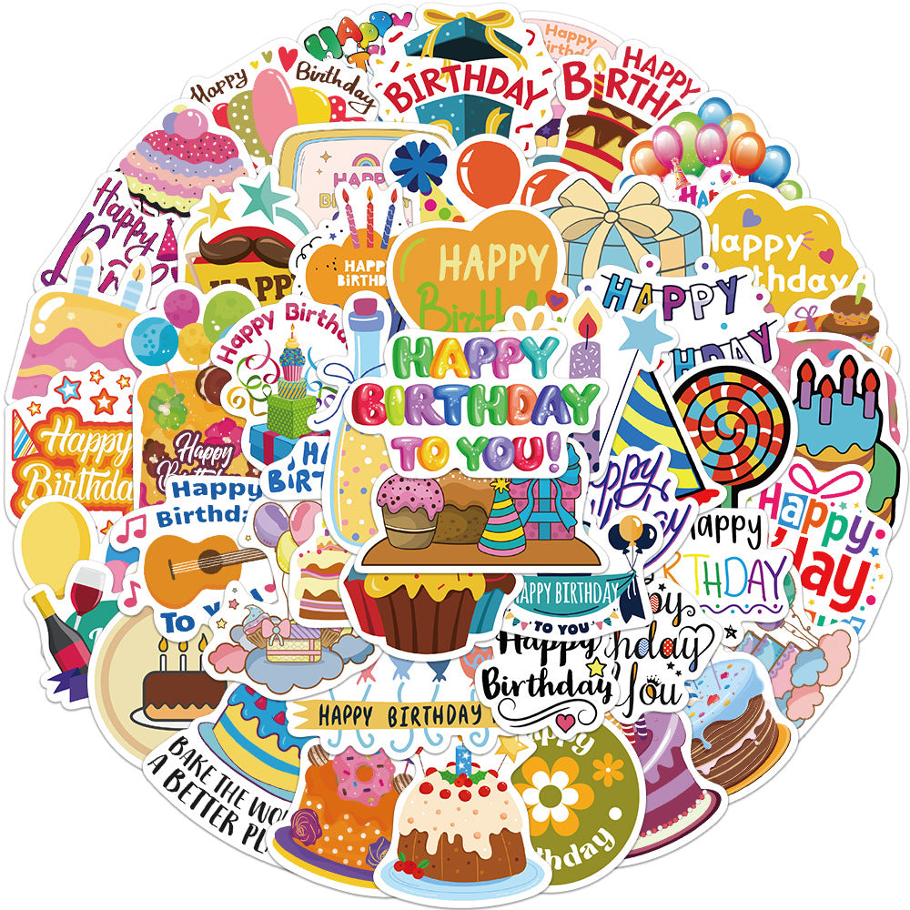 50pcs Happy Birthday Cartoon Stickers For Notebook Car Laptop