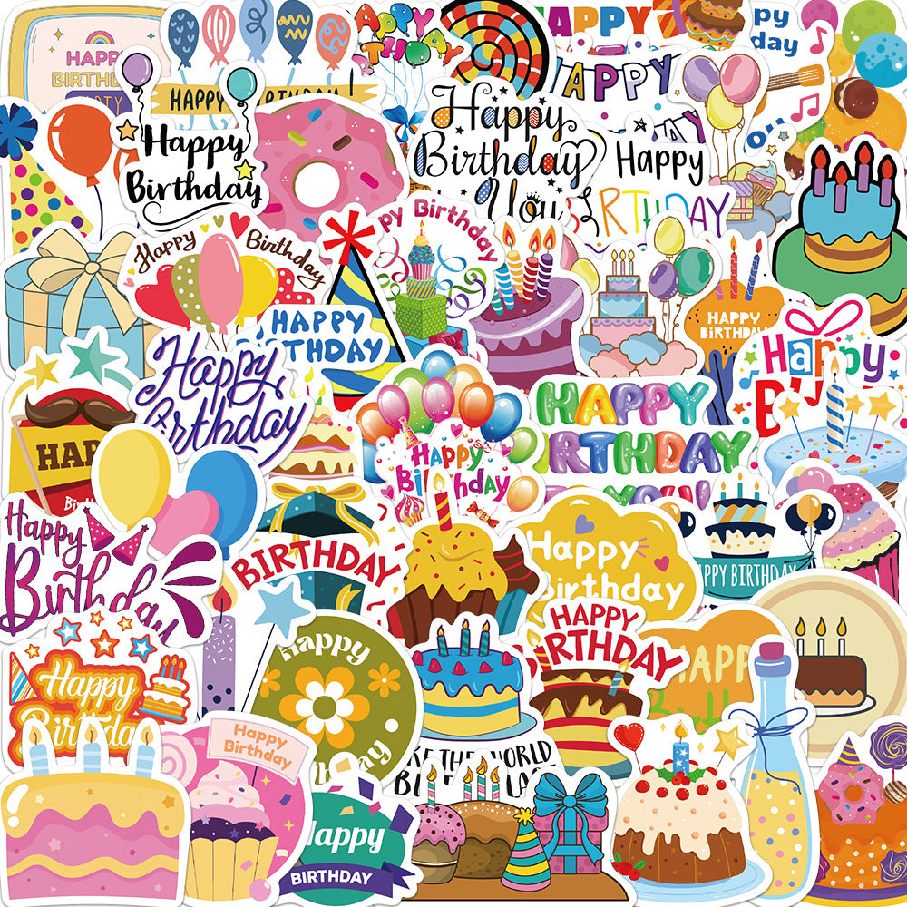 50pcs Happy Birthday Cartoon Stickers For Notebook Car Laptop