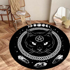 Cat Round Area Rug Moon Phase Carpet Witchy Decor Soft Non Slip