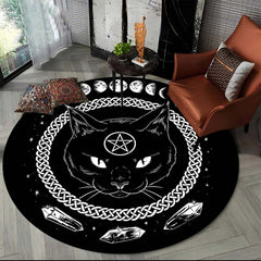 Cat Round Area Rug Moon Phase Carpet Witchy Decor Soft Non Slip