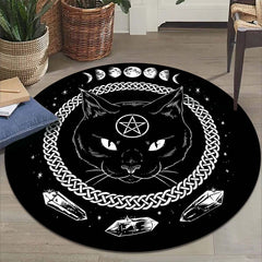 Cat Round Area Rug Moon Phase Carpet Witchy Decor Soft Non Slip