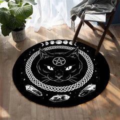 Cat Round Area Rug Moon Phase Carpet Witchy Decor Soft Non Slip