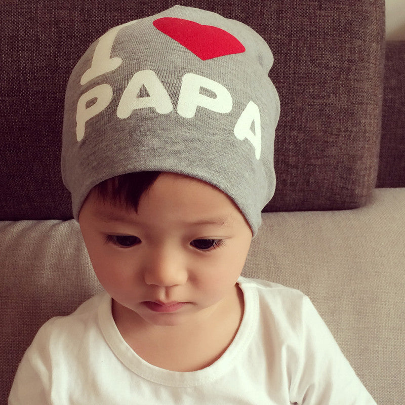 Baby Balaclava Knit Hat I Love Mom Dad Print