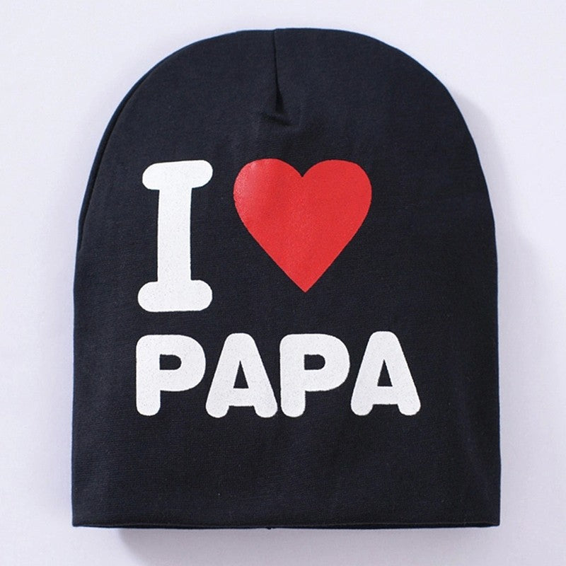 Baby Balaclava Knit Hat I Love Mom Dad Print
