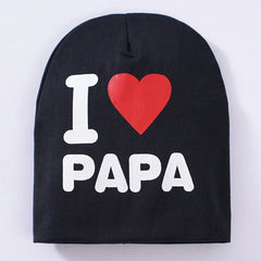 Baby Balaclava Knit Hat I Love Mom Dad Print