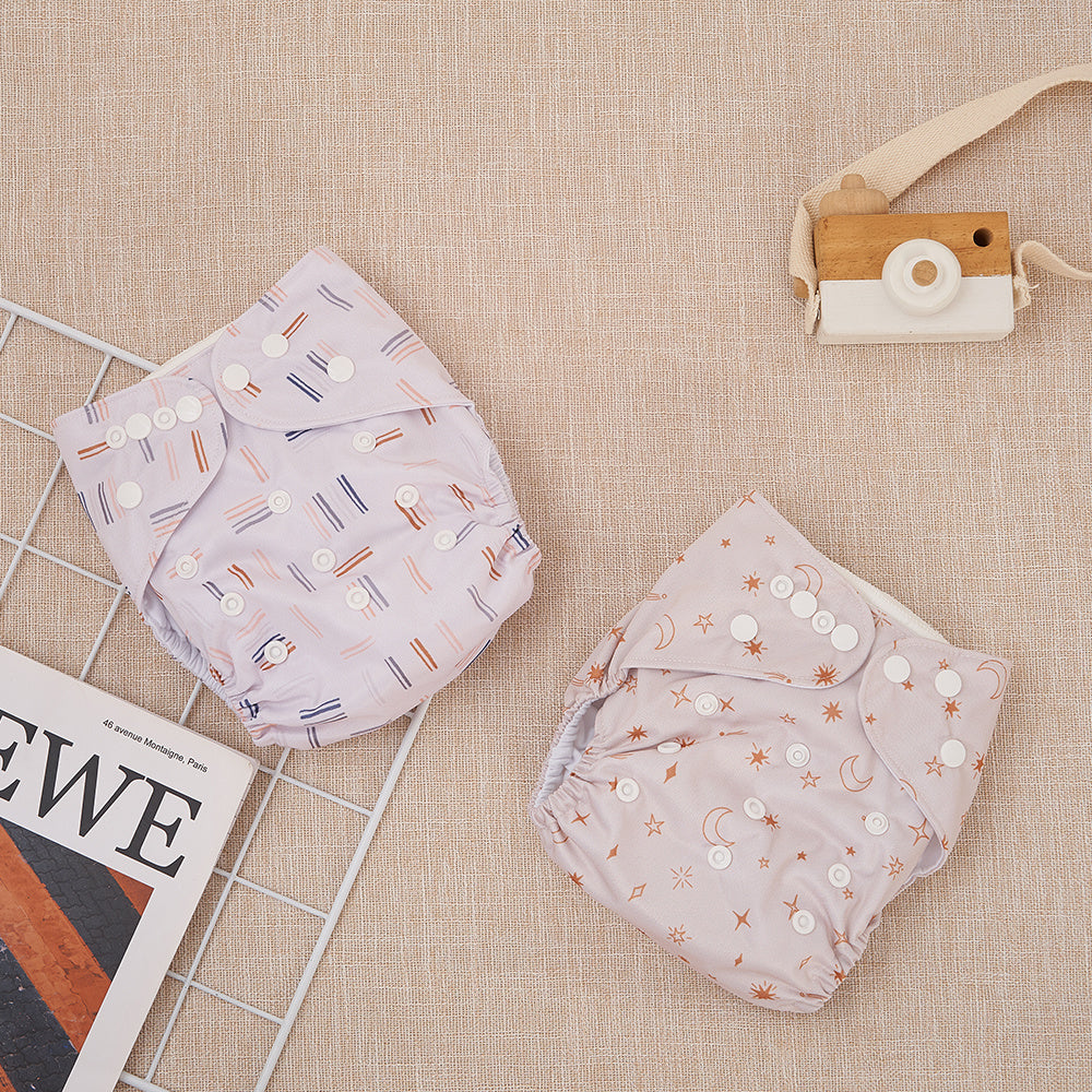 2pcs Baby Recycled Cloth Diapers With Inserts Reusable Washable Nappy