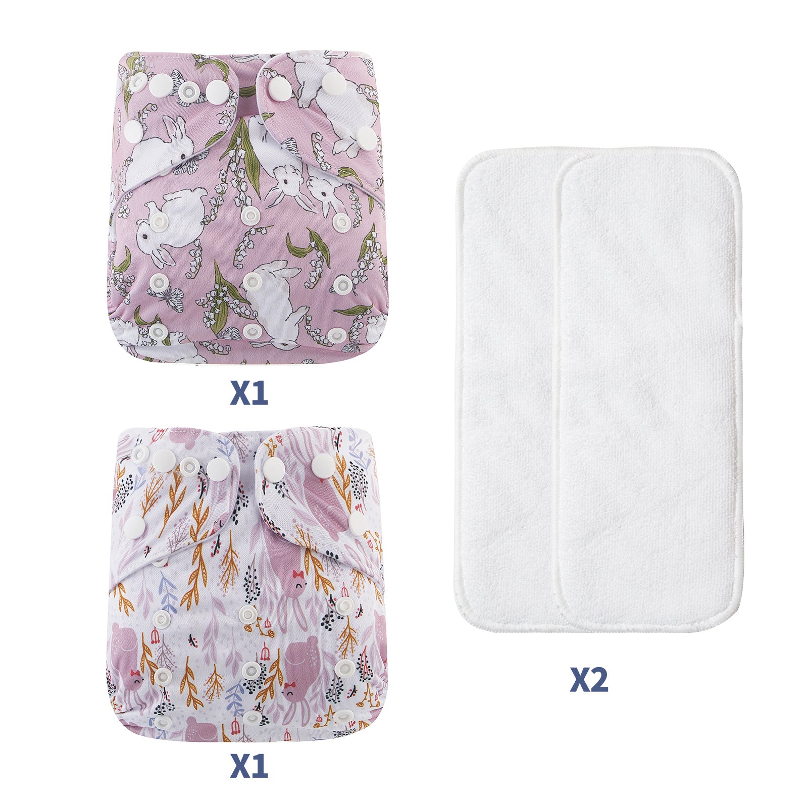 2pcs Baby Recycled Cloth Diapers With Inserts Reusable Washable Nappy