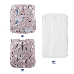2pcs Baby Recycled Cloth Diapers With Inserts Reusable Washable Nappy