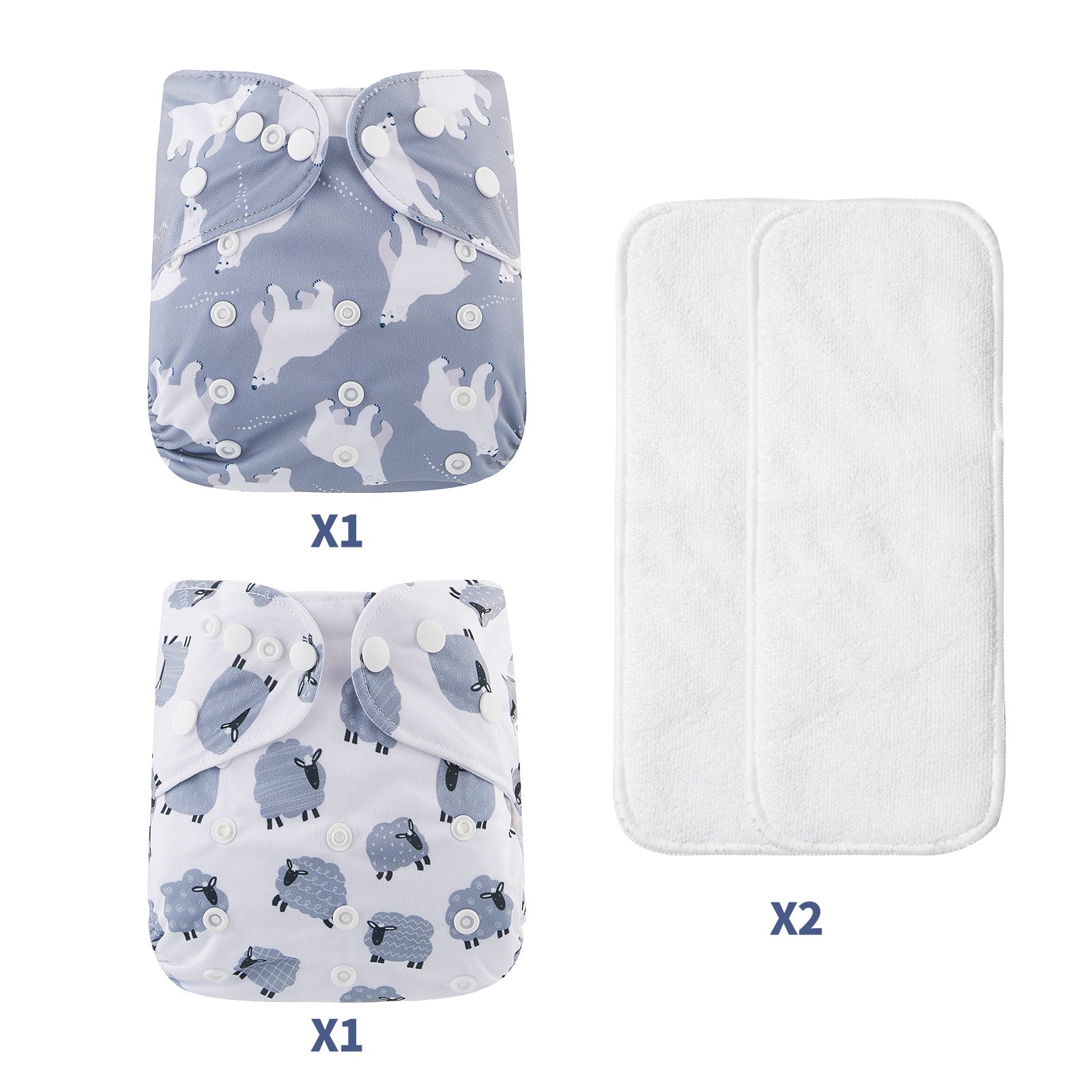2pcs Baby Recycled Cloth Diapers With Inserts Reusable Washable Nappy
