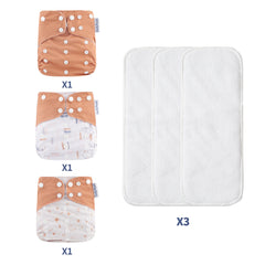 Coolapeach 3pcs Set Washable Baby Cloth Diaper With Inserts