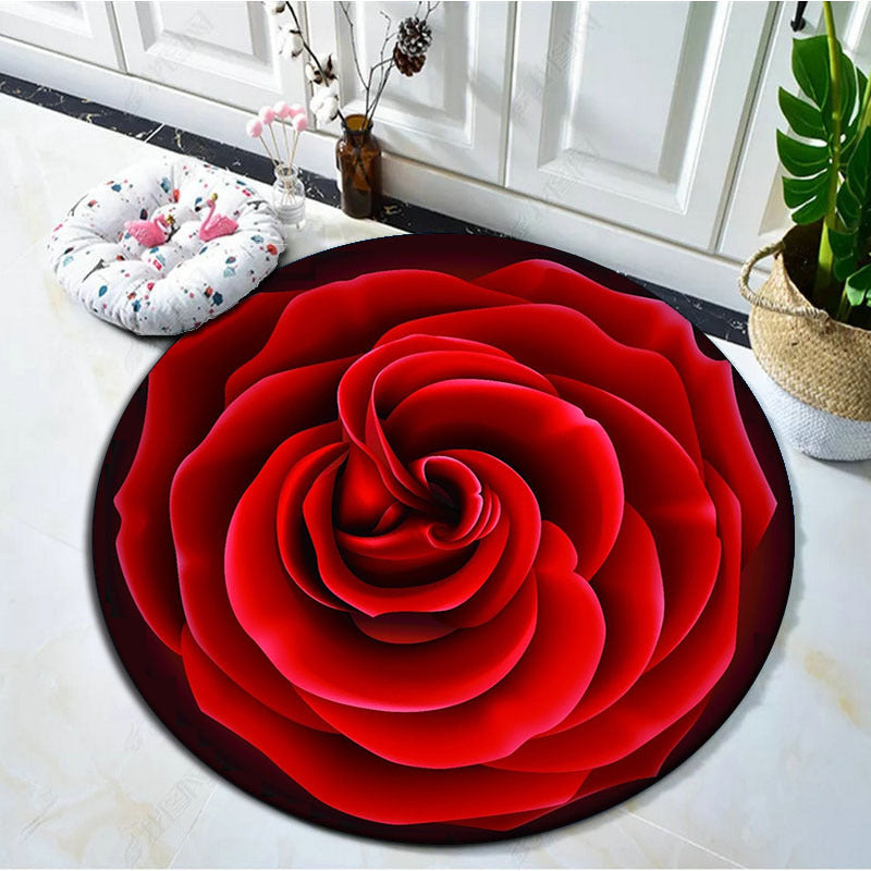 Rose Kitchen Rug Wedding Anniversary Love Couple Gift Round Carpet
