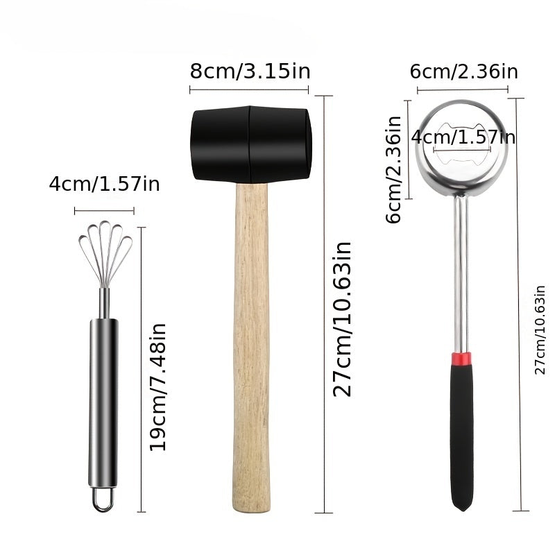 3pcs Coconut Opener Tools Set Rubber Hammer Slicer Planer Kitchen Supplies