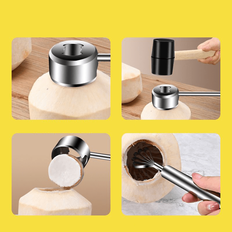 3pcs Coconut Opener Tools Set Rubber Hammer Slicer Planer Kitchen Supplies