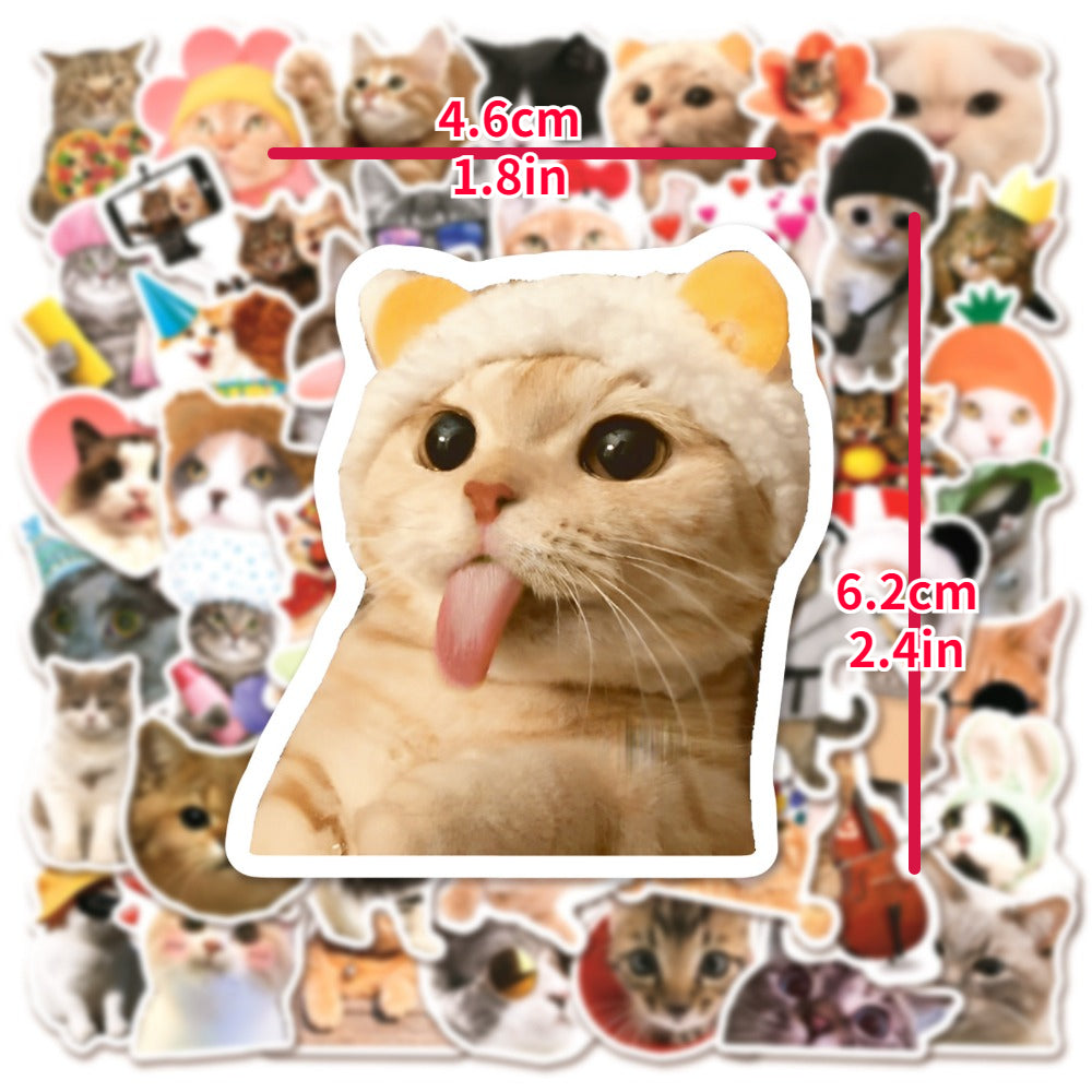 50pcs Funny Cat Stickers Animated Decoration Waterproof Stickers