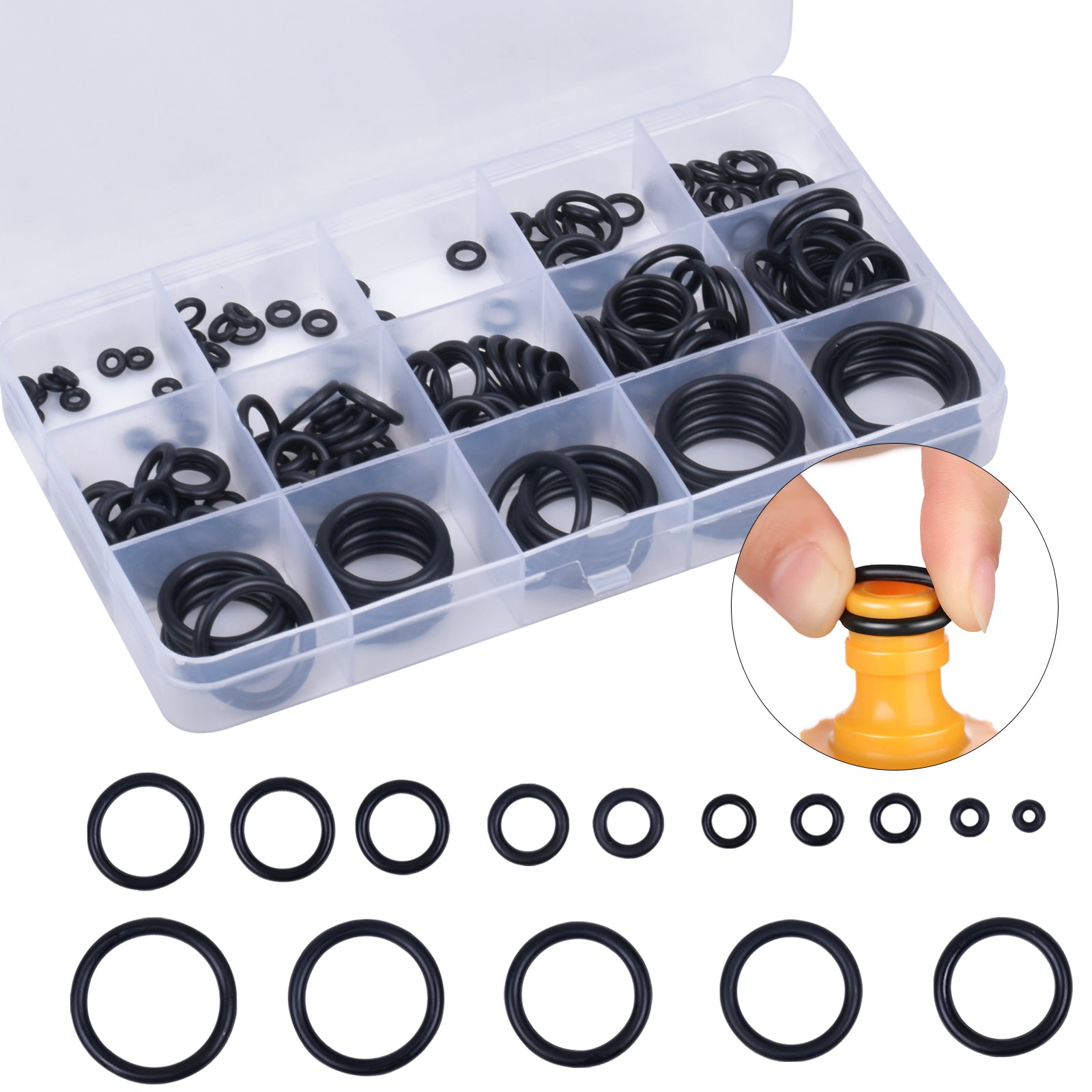 200pcs 15 Sizes Gasket Rings Set Rubber O Ring Assortment