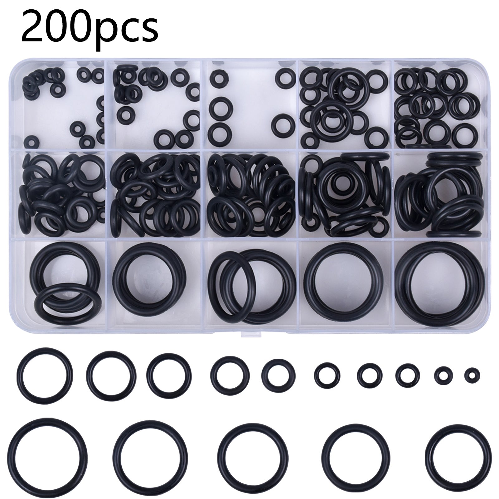 200pcs 15 Sizes Gasket Rings Set Rubber O Ring Assortment