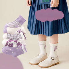 5 Pairs Girls Kids Cartoon Crew Socks for Autumn/Winter