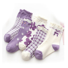 5 Pairs Girls Kids Cartoon Crew Socks for Autumn/Winter
