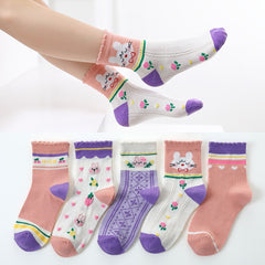 5-Pack Girls Cartoon Rabbit Crew Socks for Autumn Winter