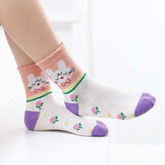 5-Pack Girls Cartoon Rabbit Crew Socks for Autumn Winter