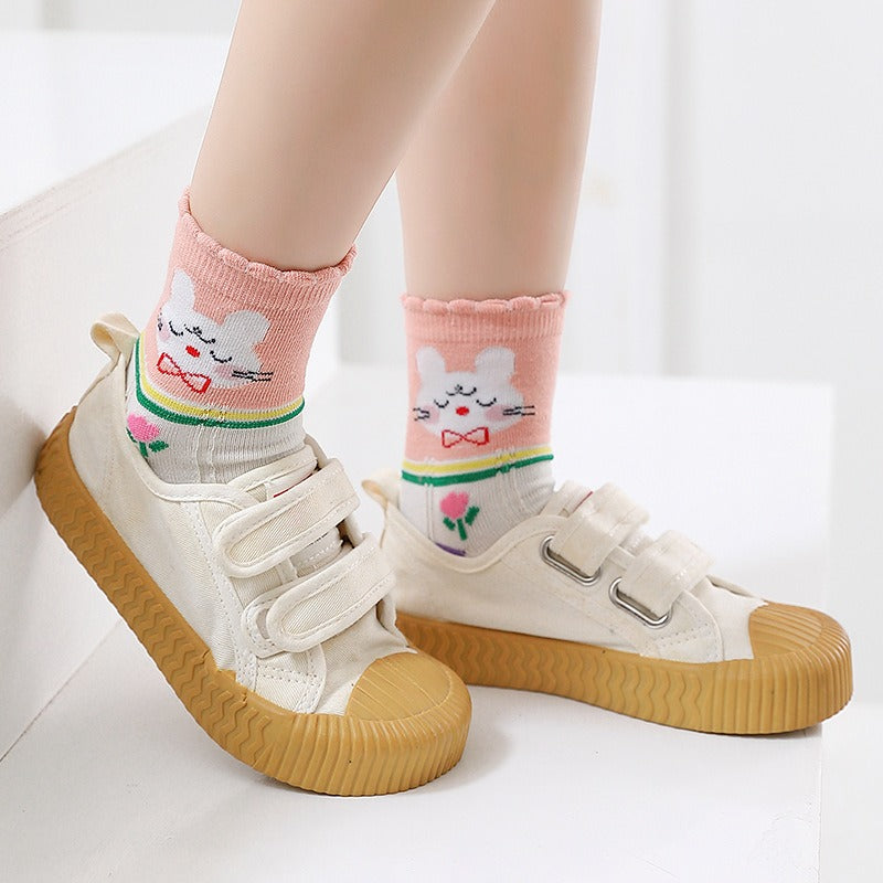 5-Pack Girls Cartoon Rabbit Crew Socks for Autumn Winter